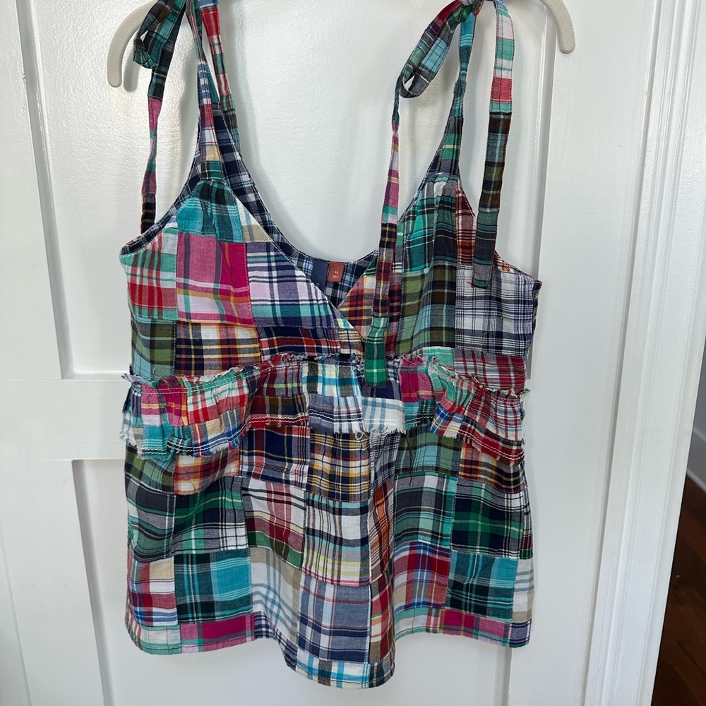 Pilcro Madras Plaid Tie Shoulder Top - Picture 3 of 8